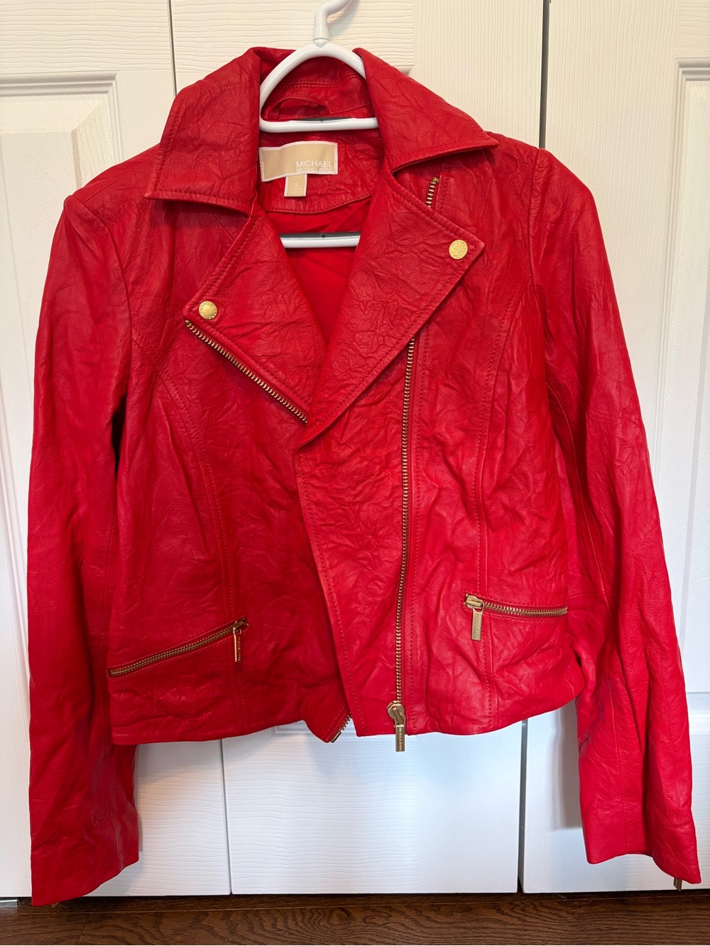Michael Kors Bright Red Moto-Style Faux Leather Jacket